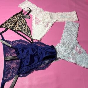 Victoria's Secret Navy Lace Bikini & White Lace Thong Set